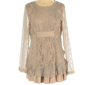 Indigo Soul Tunic Top Size S Lace Mesh Sequin Embellished Whimsical Artsy Boho